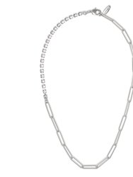 Asymmetrical Chain & Crystal Necklace - Rhodium