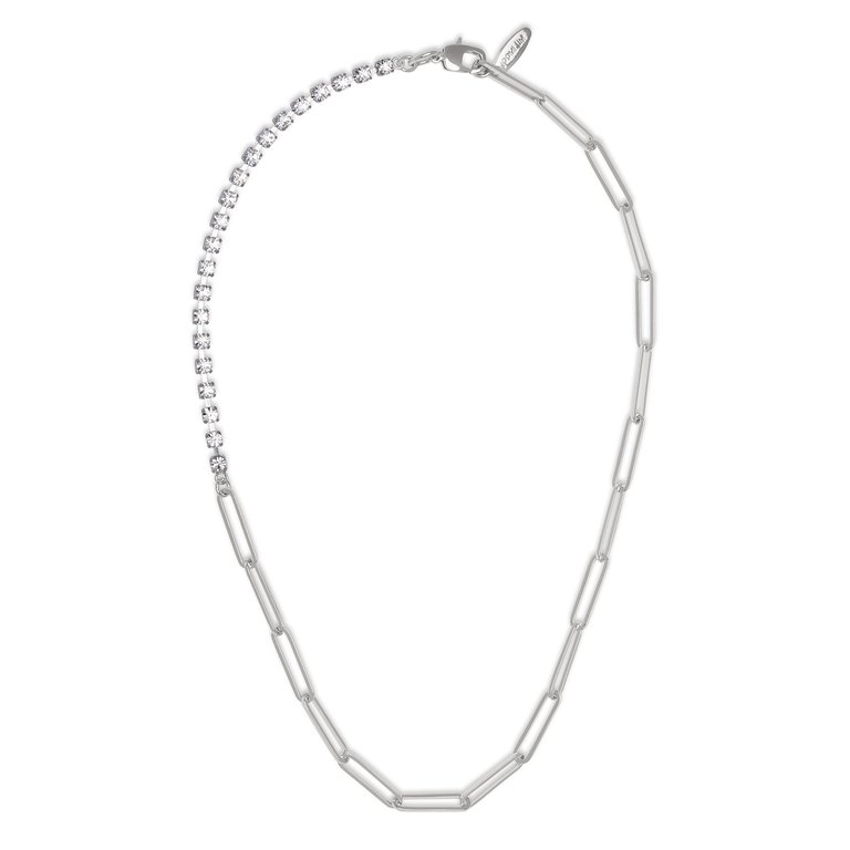 Asymmetrical Chain & Crystal Necklace - Rhodium