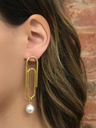 Asymmetrical Pearl & Giant Paperclip Earrings