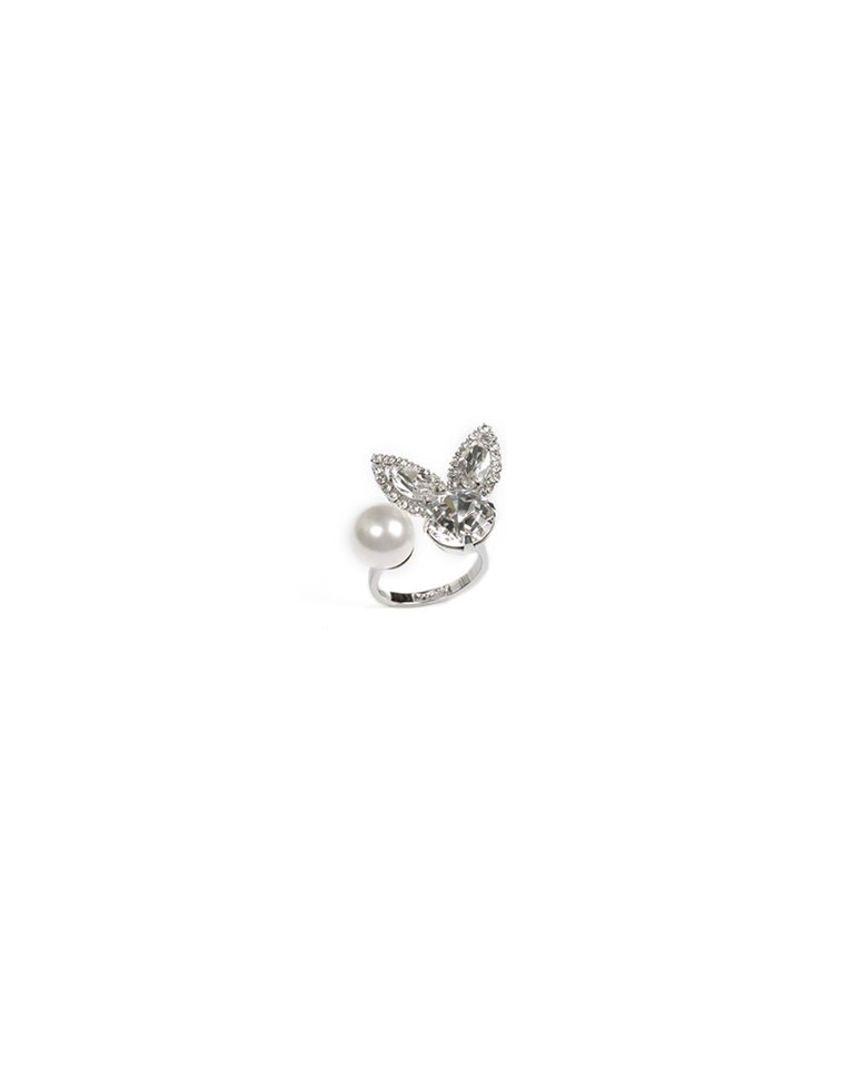 Claire Pearl Ring - Rhodium