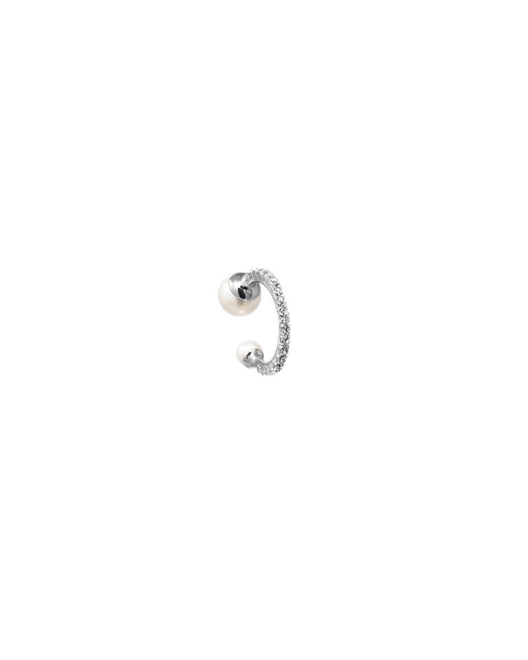 Crystal Ear Cuff w/ Pearls - Rhodium/Crystal/White