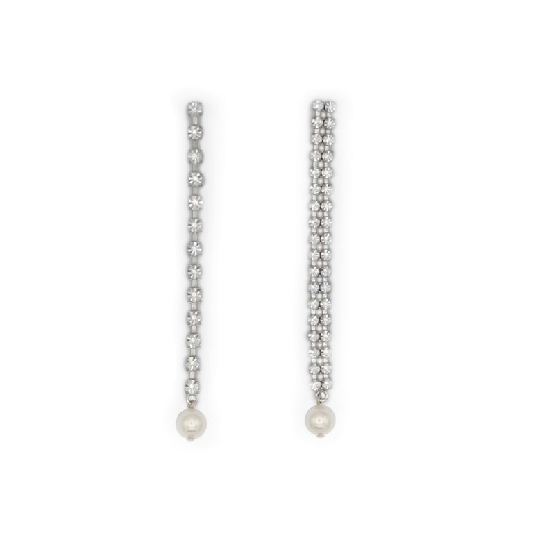 Crystal & Pearl Earrings - Rhodium/Crystal/White