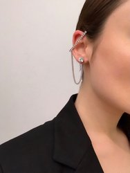 Crystal Stud Earrings & Crystal Ear Cuff w/ Connecting Chain