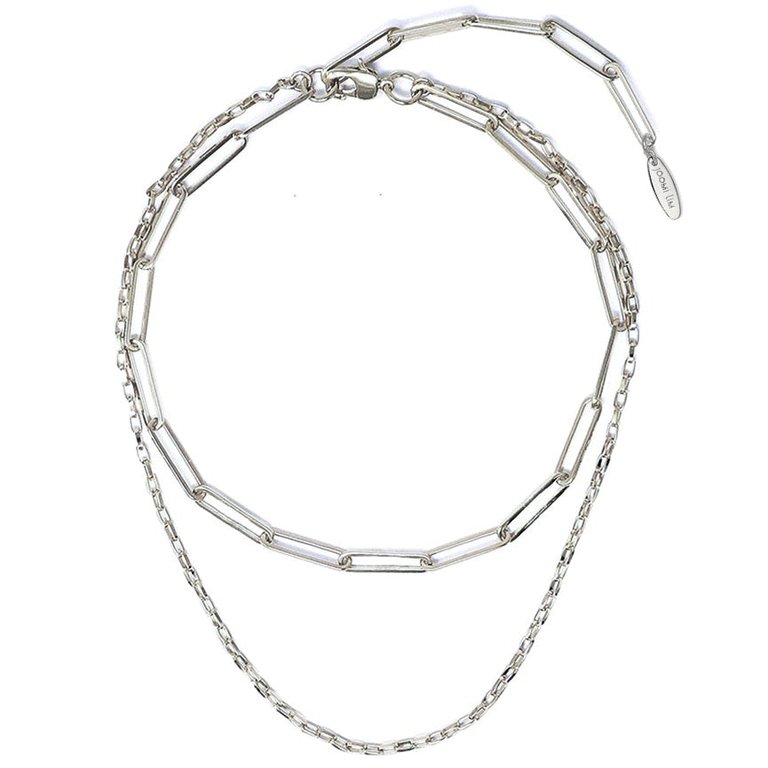 Double Chain Necklace - Rhodium