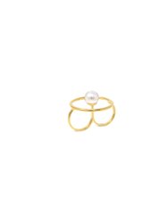 Double Finger Hoop Ring w/ Pearl Center - Gold/White