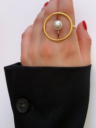 Double Finger Hoop Ring w/ Pearl Center