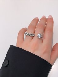 Double Finger Ring w/ Crystal & Chain