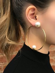 Large Hoop Earrings w/ Affixed Pearls & Pearl Backs