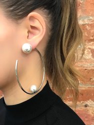 Large Hoop Earrings w/ Affixed Pearls & Pearls Back