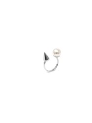 Open Ring w/ Pearl & Spike - Rhodium/White