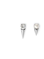 Pearl & Crystal Stud Earrings w/ Spikes - Rhodium/Crystal/White