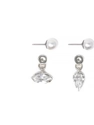 Pearl Stud Earrings w/ Crystal Ear Decos