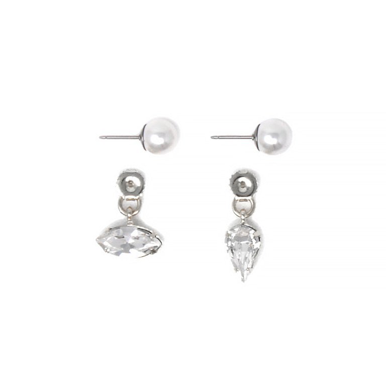 Pearl Stud Earrings w/ Crystal Ear Decos