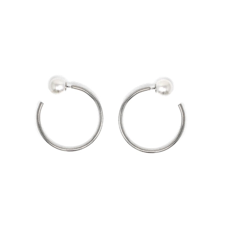 Small Hoop Earrings w/ Pearl Backs - Rhodium/White