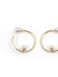Small Hoop Earrings w/ Affixed Pearls & Pearl Backs - Gold/White