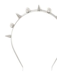 Spike & Pearl Headband - Rhodium/White