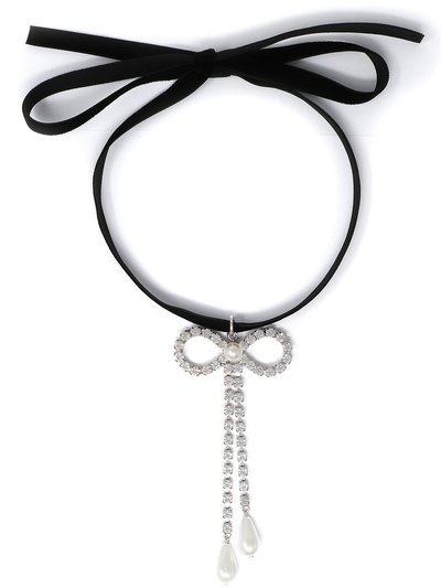 Joomi Lim Velvet Choker w/ Long Crystal Bow & Pearls product