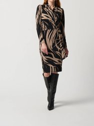 Abstract Print Sheath Dress - Black/Latte