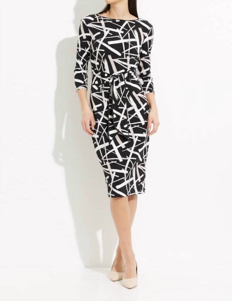 Abstract Texture Print Tie Front Dress - Black