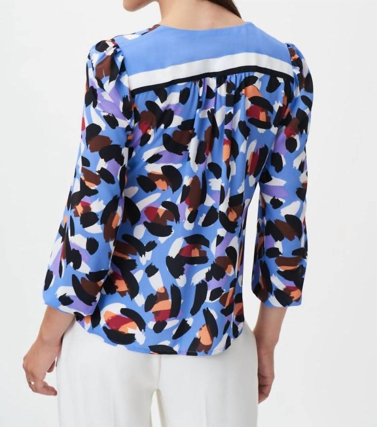 Brushstroke Side Tie Blouse In Blue/Multi