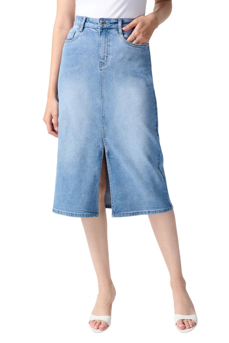 Denim A-Line Midi Skirt In Denim Blue - Denim Blue