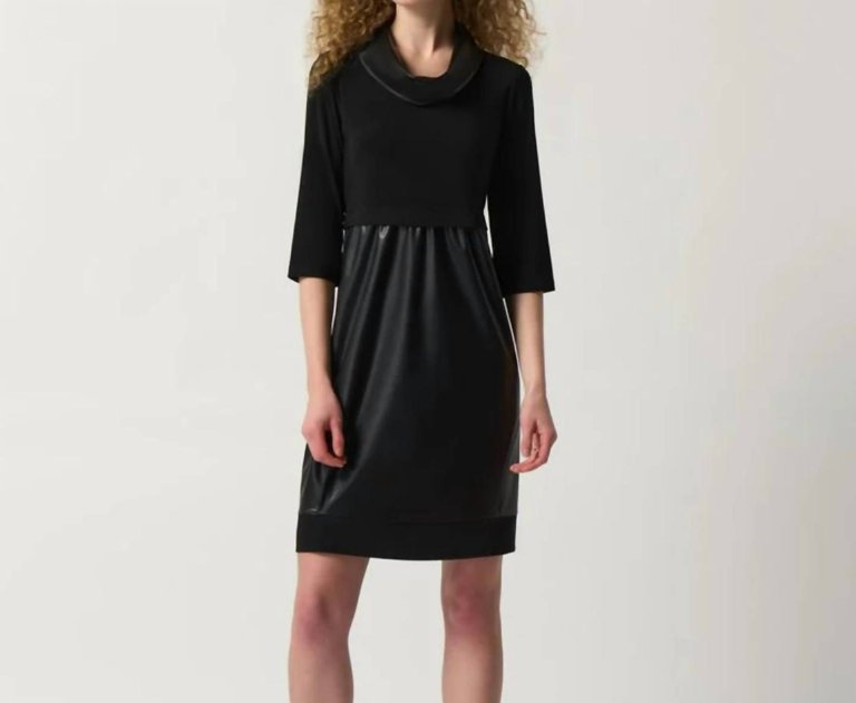 Faux-Leather And Knit Cocoon Dress - 11-Black