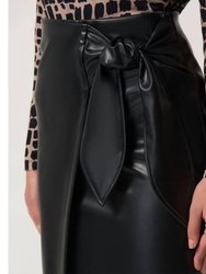 Faux Leather Tie Wrap Skirt