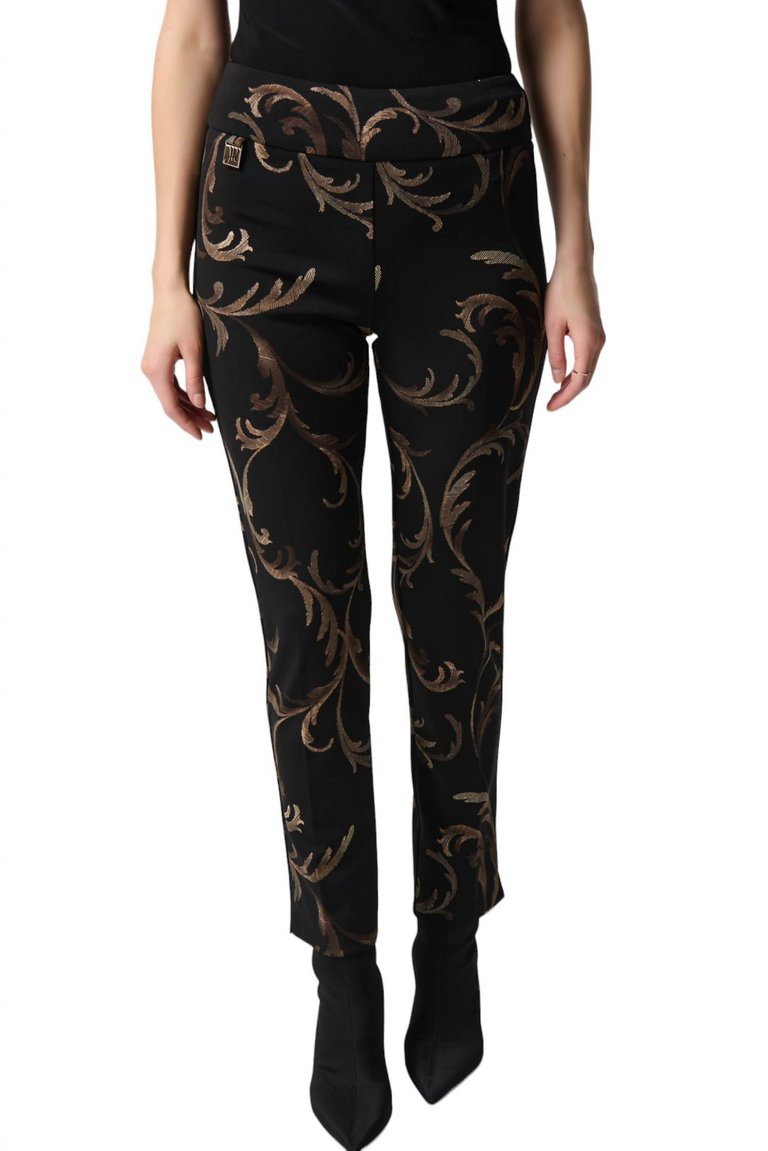 Floral Embroidered Ankle Trousers In Black - Black