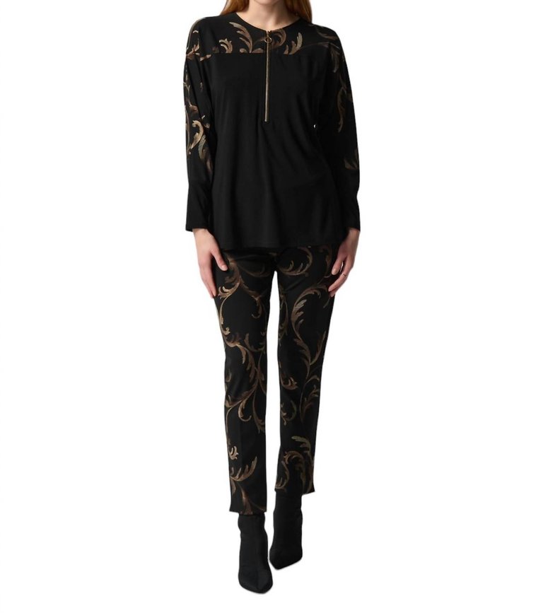 Floral Embroidered Ankle Trousers In Black