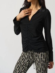 Knit And Satin Ruched Top - Black