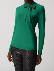 Long Sleeve Bow Neck Top - Kelly Green