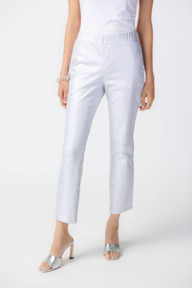 Metallic Animal Print Pull-On Pants In White/Silver - White/Silver