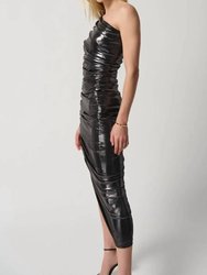 One Shoulder Shirred Metallic Dress