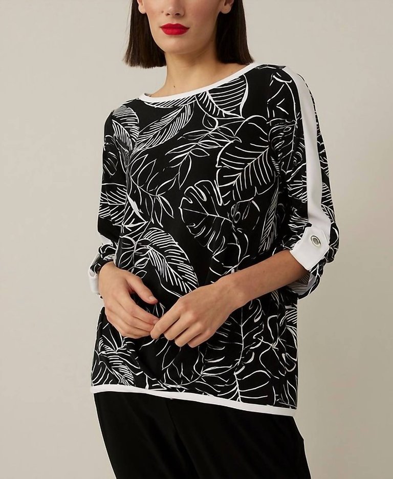 Palm Boat Neck Top - Black/Vanilla