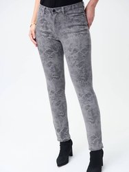 Printed Embellished Jeans - Grey