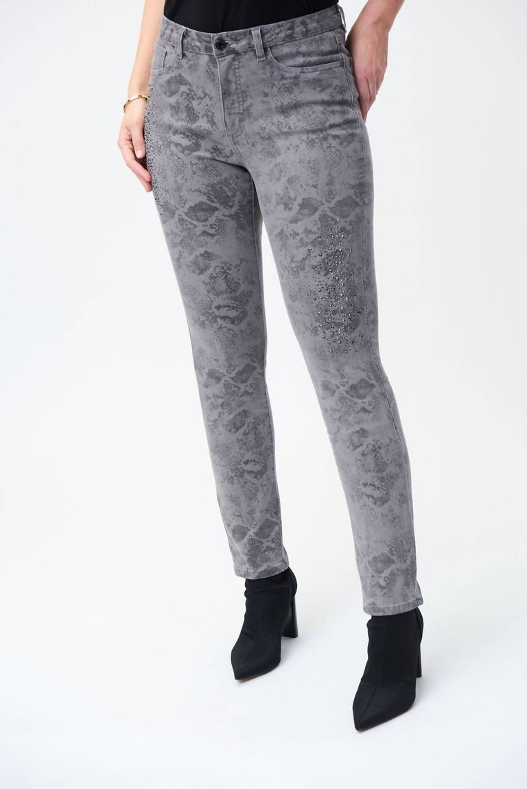 Printed Embellished Jeans - Grey