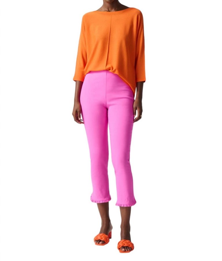 Ruffle Trim Capris Pant In Ultra Pink - Ultra Pink