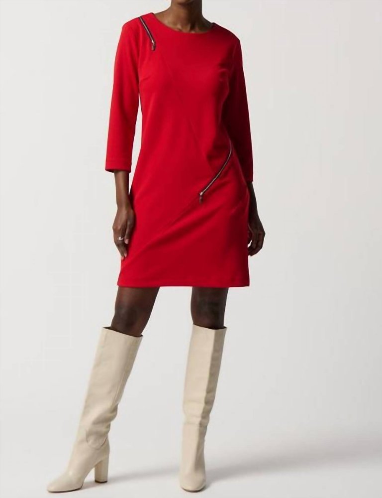 Scuba Crepe Zipper Dress In Lipstick Red - Lipstick Red