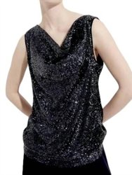 Sequin Sleeveless Cowl Neck Top - Black