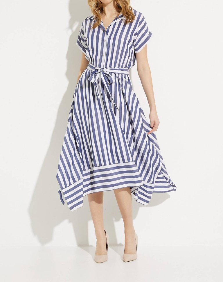 Striped Shirt Dress - Blue/White