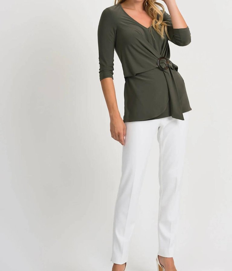 Tie Front Tunic In Olive - Olive