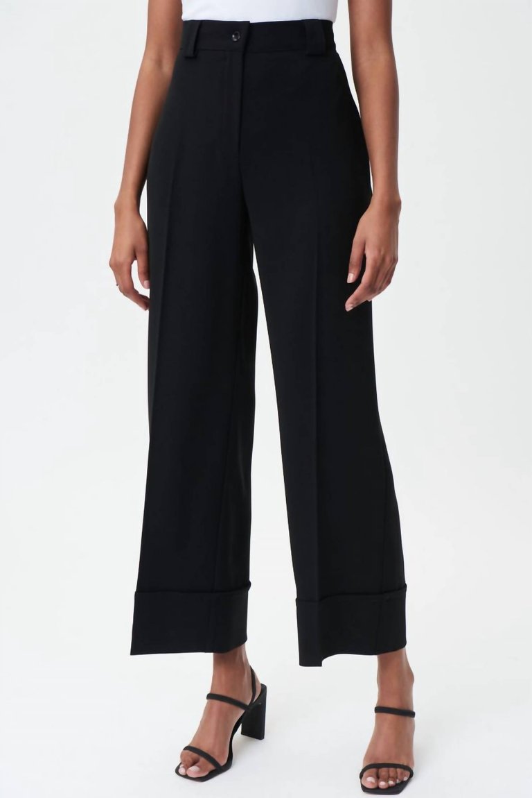 Twill Wide Leg Pants In Black - Black