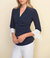 Vneck Top With White Sleeve Trim - Navy