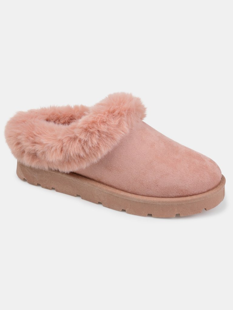 Journee Collection Women's Faux Fur Trim Whisp Slipper - Blush