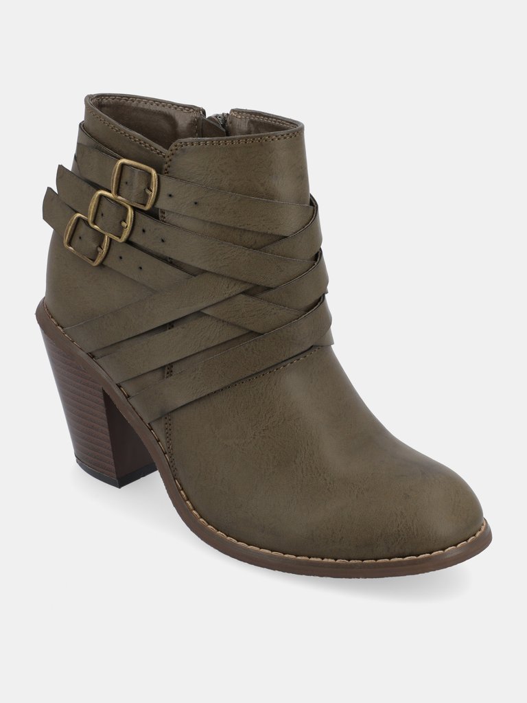 Journee Collection Women's Wide Width Strap Bootie - Olive