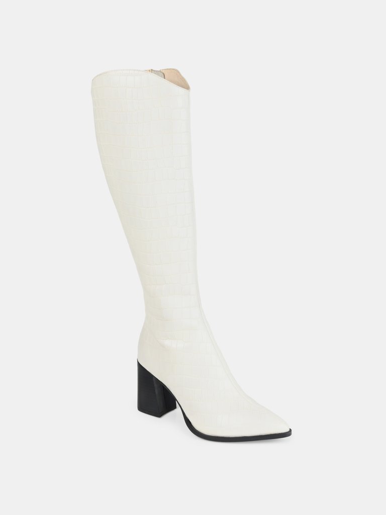 Journee Signature Women's Genuine Leather Tru Comfort Foam Wide Calf Laila Boot - Off White