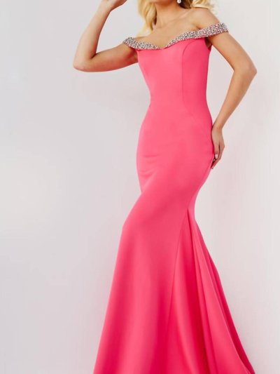 JOVANI Off The Shoulder Beadded Top Dress In Fuschia product