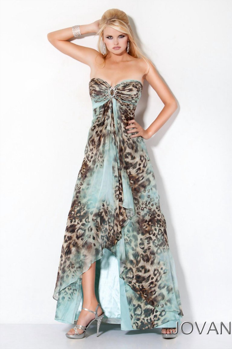 Strapless Evening Gown - Blue/Turquoise/Brown/Tan