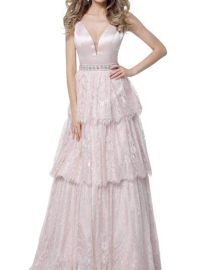 JOVANI Tiered Lace Gown In Petal Pink product