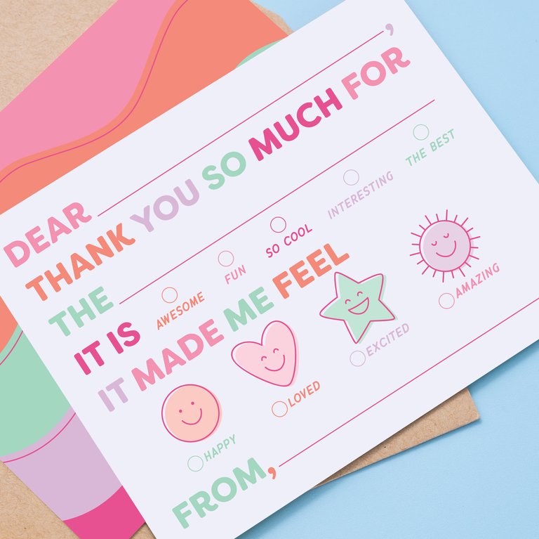 Kids Emotions Fill In Thank You Notes - Pinks